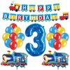 JOPARY Train 3rd Birthday Decorations Boys Train, 3 Years Old Birthday Party Supplies With Number 3 Foil Balloons Train Birthday Banner,Latex Balloons For Kids Train Birthday Party Decoration