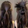 2PCS Messy Bun Hair Piece Claw Clip in Hair Bun Hair Piece Claw Clip in Straight Hair Half Bun Ponytail Extension Chicken Feather Shuttlecock Head Fountain High Ponytail for Women Girls (Dark Brown)