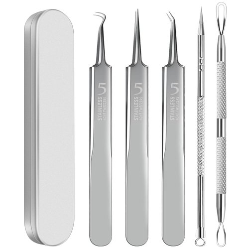 YGQQOY Blackhead Remover Tool, 5Pcs Acne Remover comedone Extractor, Professional Stainless Skin Zit Acne Blemish Whitehead Popping Removing Surgical Tweezers Extraction Tools for Nose Eye Face