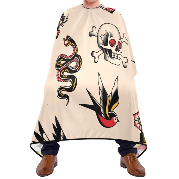 Kigai Hair Cutting Cape for Men & Women Old School Tattoo Waterproof Barber Cape Professional Hairdressing Salon Styling Cape with Adjustable Closure Snap