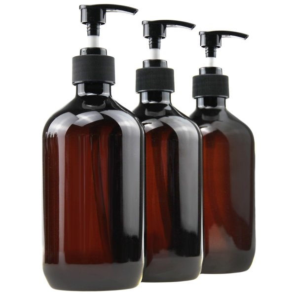 Empty Plastic Bottles with Pump Dispenser and 6pcs Labels Included, Refillable Travel Containers for Hand sanitizer Shampoo Lotion, etc - No BPA/Paraben, 500ml/16.9oz (3 Pack)