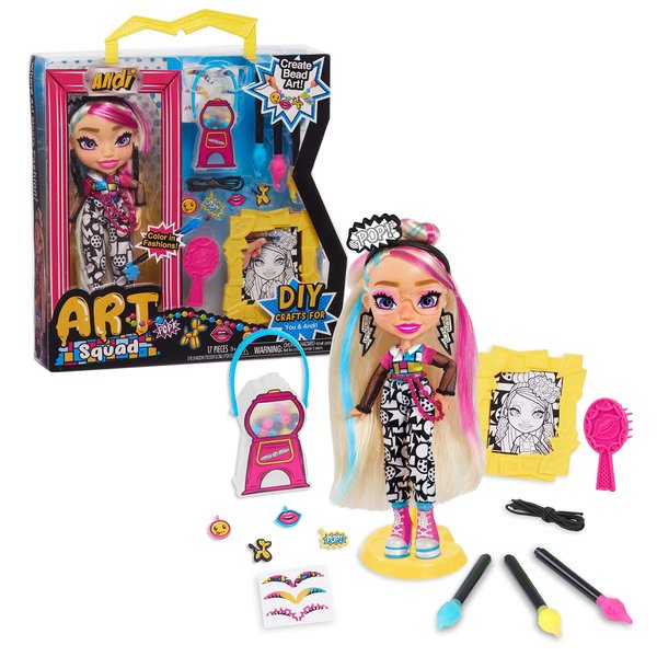 Just Play Art Squad Andi 10-inch Doll & Accessories with DIY Craft Beading Jewelry Project, Kids Toys for Ages 3 Up