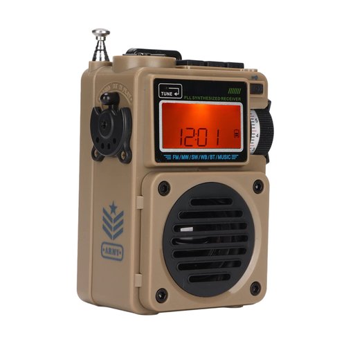 ASHATA Portable Full Band Digital Radio, FM/WB/Shortwave/Medium Radio with LCD Display, Alarm Clock, Speaker, for Bluetooth, 6 EQ Modes, FM/MW/SW/WB/BT/Music Receiver (Khaki)