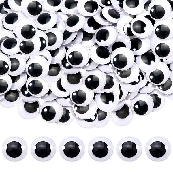 TOAOB 150pcs 1 Inch Plastic Wiggle Googly Eyes Self-Adhesive Black Round Sticker Eyes DIY Arts Crafts Scrapbooking Accessories