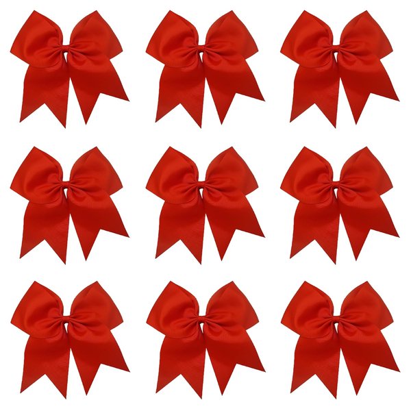 Cheer Bows Red Cheerleading Softball - Gifts for Girls and Women Team Bow with Ponytail Holder Complete your Cheerleader Outfit Uniform Strong Hair Ties Bands Elastics by Kenz Laurenz (9)