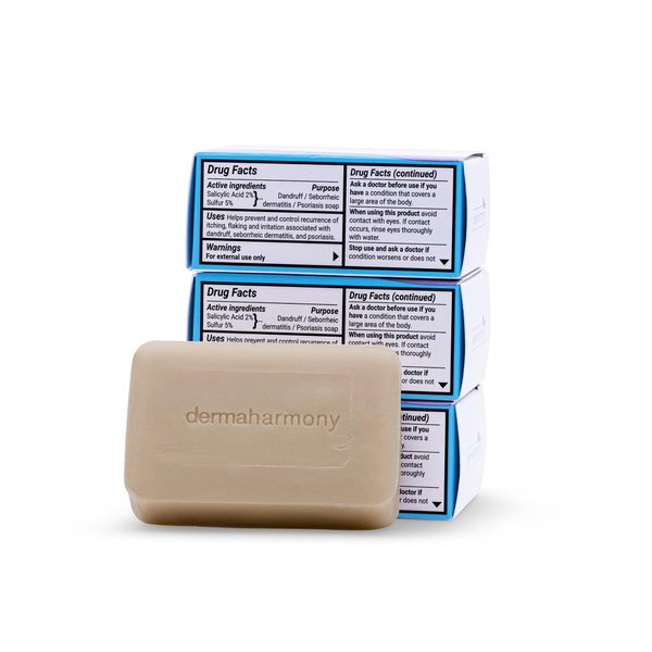Dermaharmony 5% Sulfur 2% Salicylic Acid Bar Soap 4 oz – Crafted for those with Seborrehic Dermatitis, Dandruff, and Psoriasis (3 Pack)
