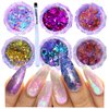 Nail Glitter for Nail Art Chameleon Flakes Nail Foil Holographic Nail Powder Body Glitter Opal Iridescent Nail Polish Acrylic Powder Set 6 Boxes Nail Art Design Kit for DIY Women Girls Ultra Thin