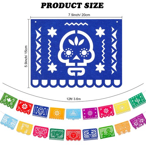 Qpout 2pcs Mexican Fiesta Party Felt Banner Dia De Los Muertos Day of The Dead Fiesta Hanging Banner Cinco de Mayo Papel Picado Fiesta Banner Cino de Mayo Party Decorations(7.8 * 5.9 inch)