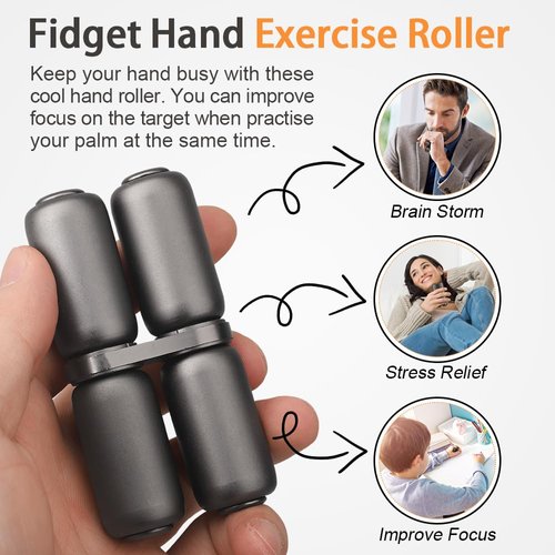 Handheld Fidget Hand Roller Toy, Metal Hand Fidget Spinner for Kids Adults, Fidget Toys Stress Relief, Hand Grip Strengthener, Portable EDC Silence Toy for Office Travel Classroom Black（Black