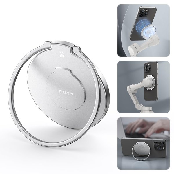 TELESIN° Magnetic Phone Ring Holder Phone Mount for MagSafe, 360 Degree Magnet Finger Ring Grip Stand Holder Compatible with Osmo Mobile 6, 5, 4, Fit iPhone 12 13 14 15 Pro Max Smartphone Accessories