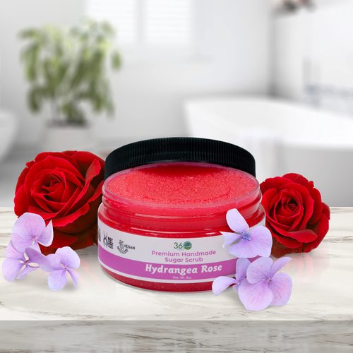 360Feel Sugar Body Scrub Hydrangea Rose Great Scrub for Acne Scars Stretch Marks and Foot Scrub It Great Gifts For Women - 8 Fl Oz