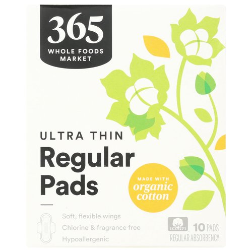365 by Whole Foods Market, Ultra Thin Pads with Wings, Regular Absorbency, Made with Organic Cotton, 10 Count