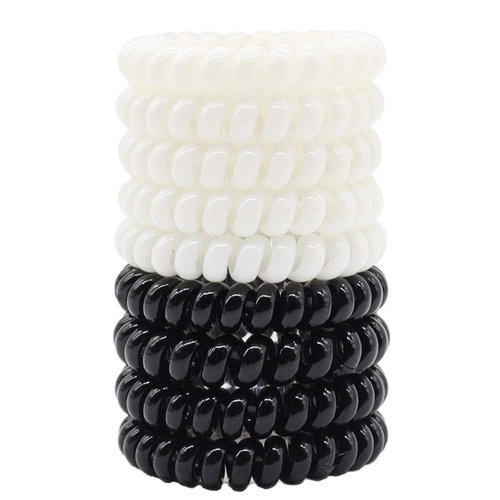 SUNFANI 9 PCS Coil Hair Ties Spiral Hair Ties Plastic Hair Ties Ponytail Holder Laser light Phone Cord Hair Ties (Black + White)
