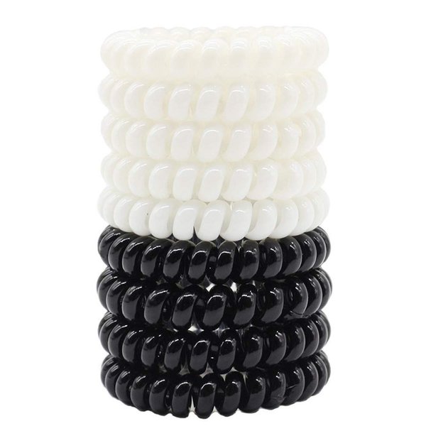 SUNFANI 9 PCS Coil Hair Ties Spiral Hair Ties Plastic Hair Ties Ponytail Holder Laser light Phone Cord Hair Ties (Black + White)