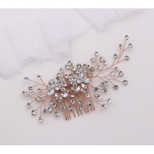 Crystal Rhinestone Rose Gold Hair Comb Wedding Bridal Silver Crystal Accessory for Brides Weddings Prom Women Girls (Rose Gold)