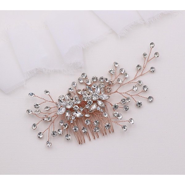 Crystal Rhinestone Rose Gold Hair Comb Wedding Bridal Silver Crystal Accessory for Brides Weddings Prom Women Girls (Rose Gold)