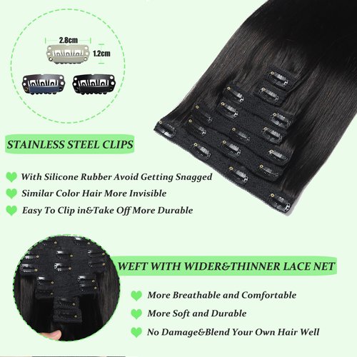Clip In Hair Extensions Real Human Hair 18 Inch 120g 7Pcs Human Hair Extensions Clip Ins With 16 Clips Natural Black Soft Remy Human Hair Clip In Extensions