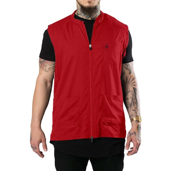 Barber Strong The Barber Vest, Men's Red, Hair Repellent, Ultra Lightweight and Breathable Mesh Side Panels, Sleeveless, Features 3 Pockets and 2-Way Zipper Closure - Size 5XL, Great for Pet Grooming