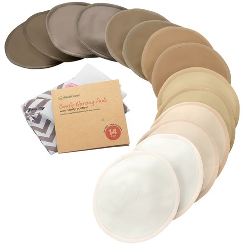 Bamboo Viscose Nursing Pads - 14 Washable Organic Breastfeeding Pads, Wash Bag, Reusable Breast Pads for Breastfeeding, Nipple Pads for Breastfeeding, Breastfeeding Essentials(Coffee, L 4.8")