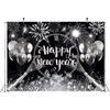 Black Silver Happy New Year Backdrop 2025 New Years Party Banner Backdrop New Years Eve Annual Countdown Party Supplies Fireworks Glitter Dots Cheers to Family Party Decor Banner (82x59 inch (7x5FT))