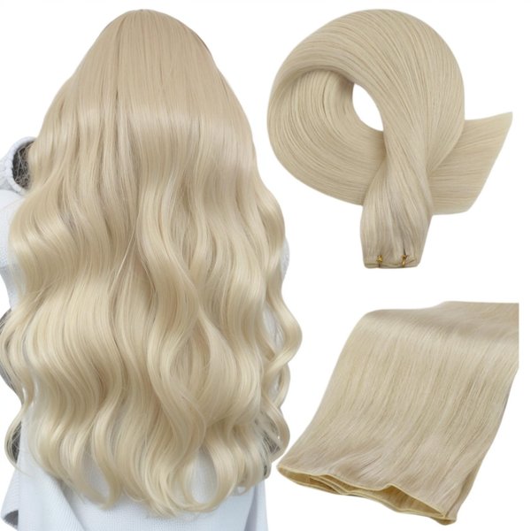 Full Shine Genius Weft Hair Extensions Human Hair Hand Tied Weft Human Hair Extensions 18 Inch 50G Weft Extensions Remy Hair Blonde Extensions Soft Silky Hair Sew In Extensions For Women