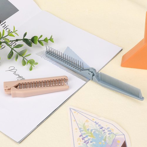 Travel Hair Brush, 2 PCS Double Headed Foldable Pocket Comb Mini Compact Collapsible Hairbrush Portable Anti-Static Small Comb for Women, Hairdressing Brush for Gym, Car, Purse, Office (Pink/Blue)