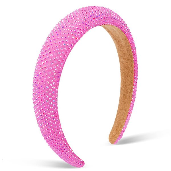 AHONEY Glitter Headbands Rhinestone Headband for Women Girls Padded Embellished Head Band Bling Sparkly Wide Headpieces Disco Headband Birthday Party Hair Accessories (Hot pink)