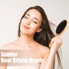 SunHer Boar Bristle Hair Brush - 100% Soft Natural Bristle Brush for Women Men Restore Shine and Fine - Wooden Comb Set for Short Thin Curly Dry Hair