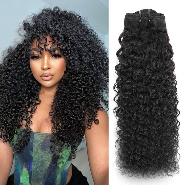 BUGUQI Kinky Curly Clip INS Hair Extensions 120G Clip In Hair Extensions Human Hair 22 Inch 10Pcs Lace Weft Clip in Brazilian Remy Human Hair extensions