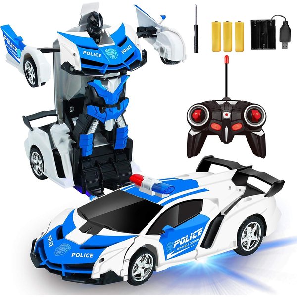 AMENON Remote Control Transform Car Robot Boys Christmas Toys with Lights RC Car 2.4Ghz 1:18 Rechargeable 360°Rotating Race Car Xmas Birthday Gifts Stocking Stuffers for Kids Boys Girls Party Favors