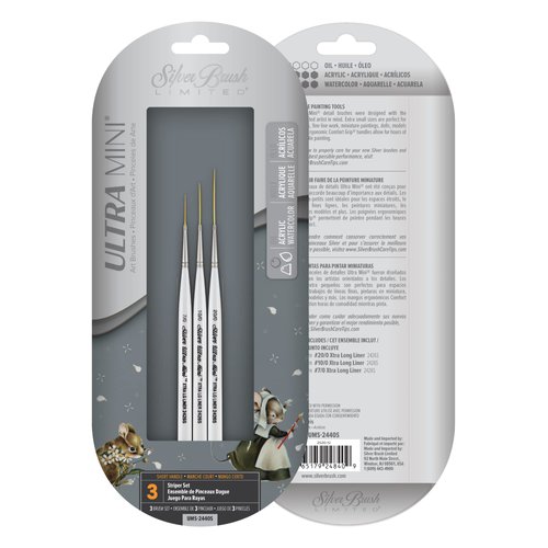 Silver Brush Limited UMS-2440S Ultra Mini Striper Set, Acrylic and Watercolor Brushes, Short-Handle Art Brushes, 3-Piece Set