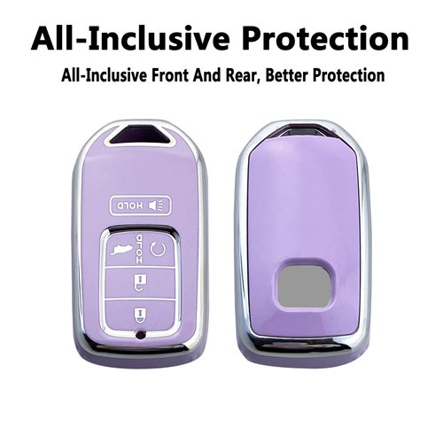 Yuebutor Key Fob Cover Case Compatible with Honda Accord Civic CRV HRV CRZ Fit Odyssey Passport Pilot Jed Crider Crosstour Spirior Accessories Shell (Purple-Single Set)