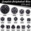 AUSTOR 15 Pieces Complete Polyhedral Dice Set D3-D100 Game Dice Set with a Leather Drawstring Storage Bag for Role Playing Table Games(Black & White)