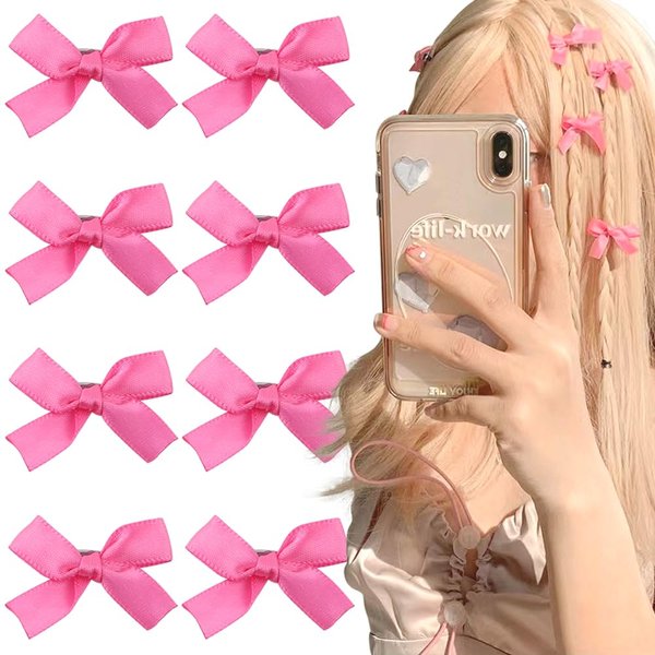 8pcs Pink Bowknot Small Hair Clips for Girls Hair Bows Cute Bow Hair Clip Hair Barrettes for Women Y2k Hair Accessories for Kids Hairclips Kawaii Hairpin Bangs Clips for Hair Girl Braiding Hairclip