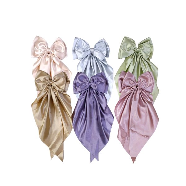 Hair Long Bows For Women English Color Hair Bow Hair Clips 6 Pcs Hair Barrettes For Women With Long Tail Satin Ribbons Metal Clamp