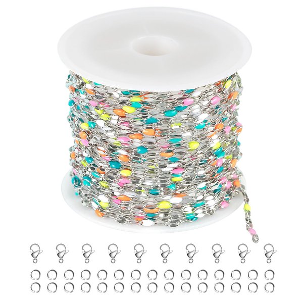UMAOKANG 16.4 Feet Stainless Steel Chain for Jewelry Making Dainty Chain Necklace for Women Colorful Enamel Link Chain with Jump Rings and Lobster Clasps