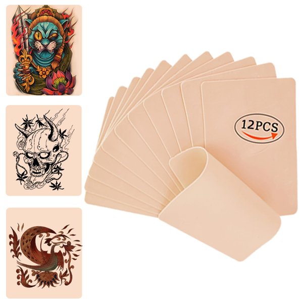 Blank Tattoo Skin Practice - UPTATSUPPLY 12 Pieces Tattoo Practice Skin - 6"x8" Double Sides Fake Skin Tattooing Microblading Practice Skin for Beginners and Experienced Tattoo Artists(0.12CM Thick)