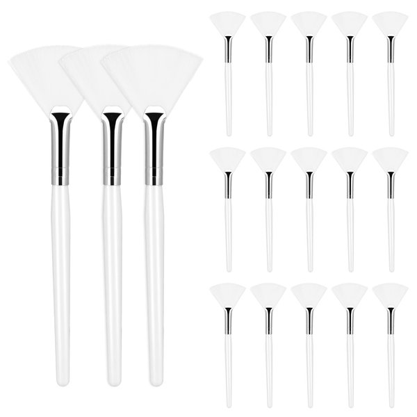 18PCS White Facial Brush for Mask Fan Brush Makeup Soft Facial Applicator Brushes Hair Makeup Mask Acid Applicator Esthetician Brush Multi Use Cosmetic Tools with Handle for Mud Cream Peel Mask Makeup