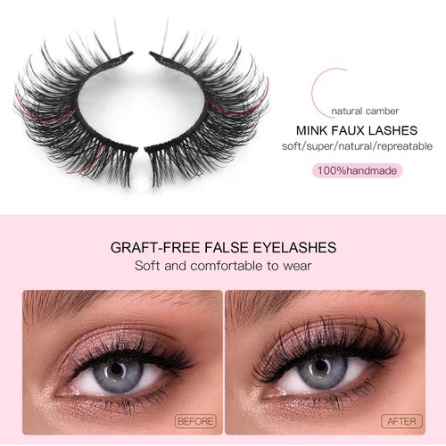 14 Pairs 6D False Eyelashes Fluffy Faux Mink D Curl Volume 15mm Fake Lashes Wispy Fluffy Natural Look Eye Lashes Strip Pack