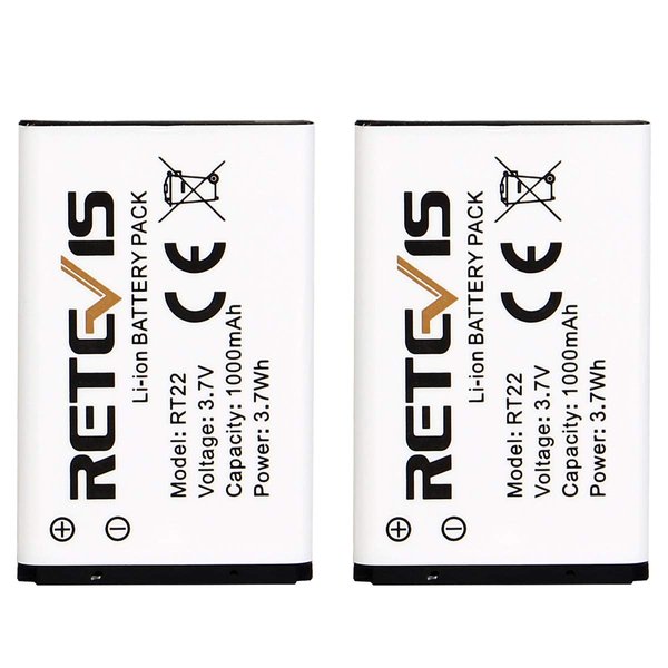 Retevis RT22 RT22S RT15 RT19 Battery Walkie Talkie Original Li-ion Battery 3.7V 1000mAh Compatible RT22 RT22S RT15 RT19 WLN KD-C1 Two Way Radio(2 Pack)