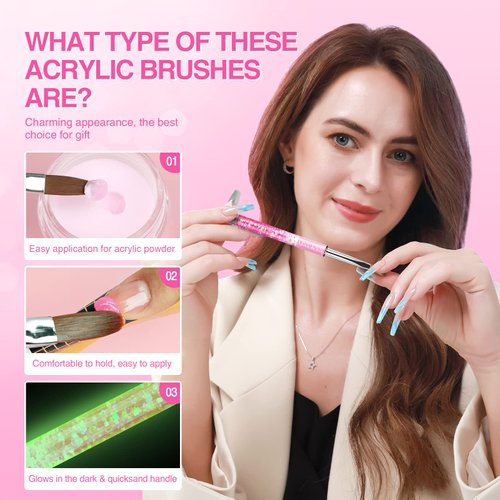 Saviland 4PCS Acrylic Nail Brush Set - Size 6/8/12/14 Glows in The Dark Acrylic Brushes for Nails, Professional Acrylic Nail Brushes for Acrylic Application & French Manicure Nail Art Brushes Home DIY