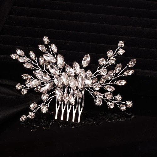 Teyglen Simple Full Rhinestones Bride Wedding Hair Comb Hair Pieces for Bride Bridal Crystal Side Hair Comb Hair Accessories for Women Girls (Silver)