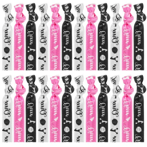 Hanaive 24 Pcs Cheerleader Gifts Cheer Bracelets Cheer Hair Ties Cheerleading Hair Ties Elastic Cheer Hair Accessories Cheerleader Ponytail Holder Wristbands for Girls Women Teams, Black White Pink