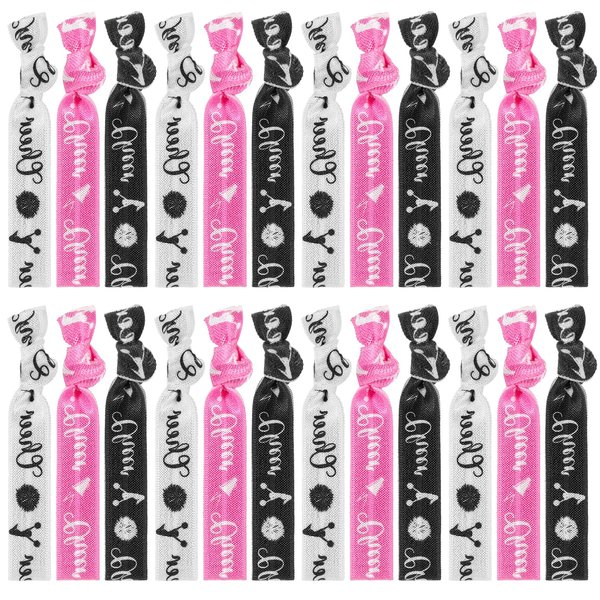 Hanaive 24 Pcs Cheerleader Gifts Cheer Bracelets Cheer Hair Ties Cheerleading Hair Ties Elastic Cheer Hair Accessories Cheerleader Ponytail Holder Wristbands for Girls Women Teams, Black White Pink