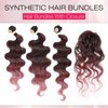 HANNE Synthetic Hair Bundles with Closure Body Wave Hair Extensions 18"20"22" with Lace Closure Heat Resistant Colorful Synthetic Bundles