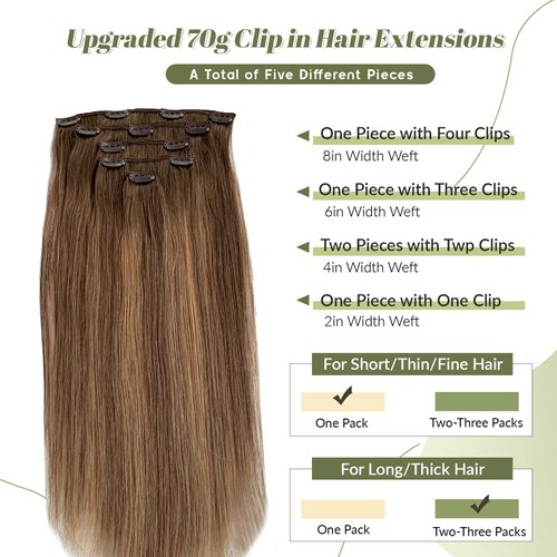 Balayage Hair Extensions Clip in Human Hair Blonde Highlighted Clip in Extensions Real Human Hair Brown and Caramel Blonde Highlight Invisible Clip in Hair Extensions with Full Ends 15 Inch 70G 5PCS
