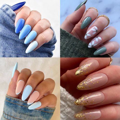UNA GELLA Almond Fake Nails 504pcs Almond Press on Nails Pre-shape Almond Nails Tips for Full Cover Acrylic Almond Nails French False Nails For Nail Extension Nail Art, Home DIY Nail Salon 10 Sizes False Jelly Tips