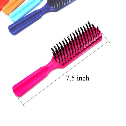 Luxxii (Pack 6) 7.5" Plastic Colorful Handle Nylon Bristles Brushes Hair Comb Designed for All Hair Types (Assort Color_A)