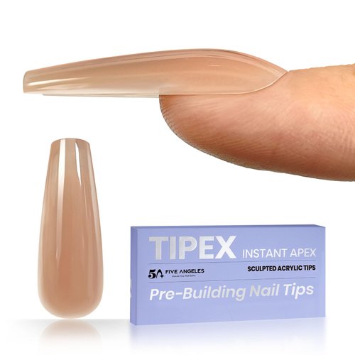 Five Angeles Tipex Instant Apex Nail Tips,Pre-color Press-on Nails Long Coffin Thicker Acrylic Nails,Strong Clear Full Cover Gel Nail Pre-etched False Nail Extensions,Matte Underside for Flat Nails
