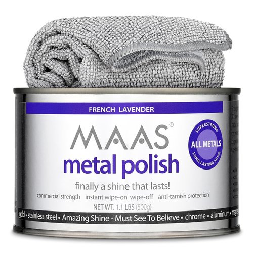 MAAS Metal Polish 1.1lb Can Plus Free Cloth, Universal Metal Cleaner for All Metals, Clean, Polish, and Protect Silver, Brass, Copper and More, Tarnish Remover and Silver Cleaner for Jewelry